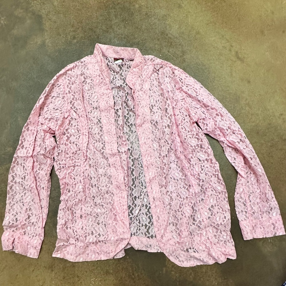 Tudor Court Pink Floral Lace Open Front Blouse Cardigan Medium‎